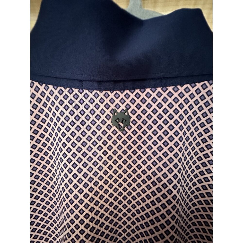 Greyson Mens Geometric Print Button Down Golf Polo Shirt Peach Navy Blue Size L - Picture 3 of 5